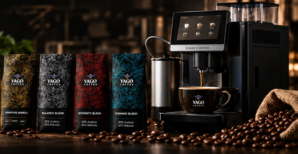 Блендовете YAGO coffee и кафе машина YAGO COFFEE, която налива кафе